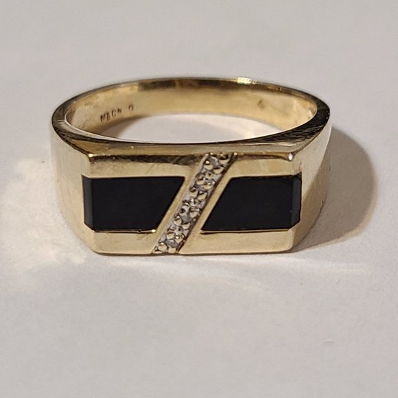 M&G Onyx Diamond Men's Ring Retro 10k Yellow Gold Size 10.5 AS IS - Picture 11 of 11